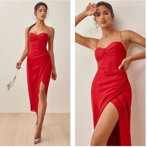 NEW Reformation Kourtney Dress Cherry Red - Picture 7 of 7